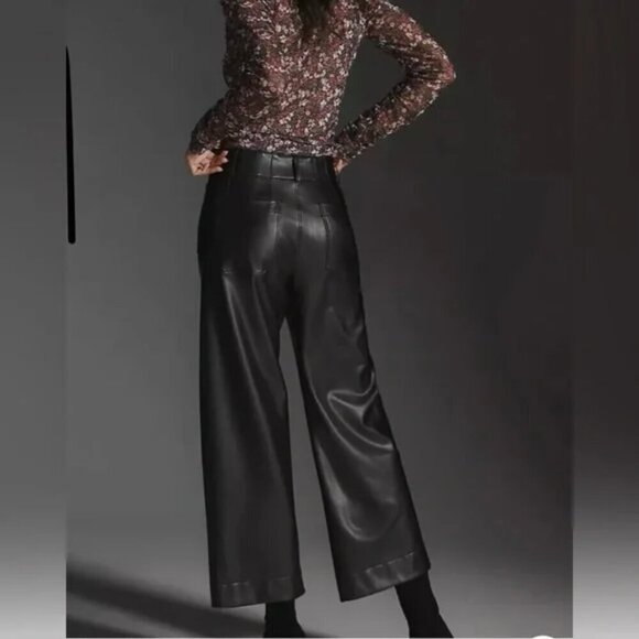 The Colette Cropped Wide-Leg Faux Leather Pants by Maeve in Black Plus Size - Picture 3 of 5